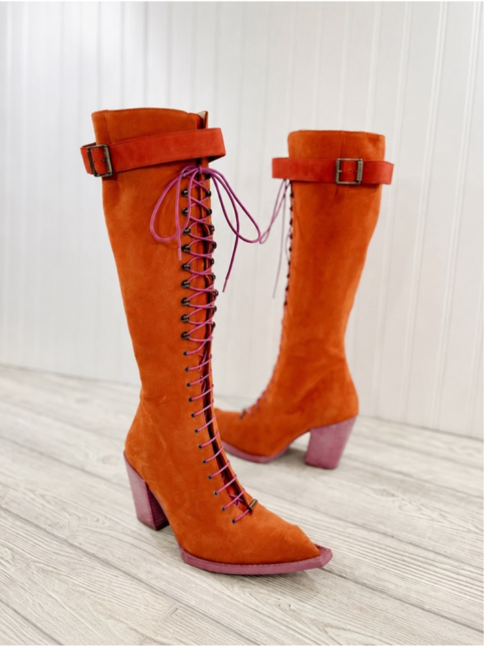 John Fluevog SWORDFISH WOMEN ABSTRACT CANDY TALL SWORDFISH BOOT Size 7.5